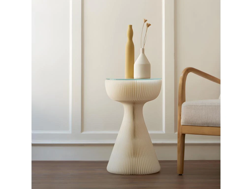 Table D'appoint Pliable Hiro En Carton Blanc D33 Cm 2 Table D'appoint Pliable Hiro En Carton Blanc D33 Cm – Image 2