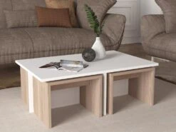 Tables Basses Gigognes - Blanc Et Naturel - LUDOVA 10 Tables Basses Gigognes - Blanc Et Naturel - LUDOVA -Deco.fr Soldes Boutique table basse 13081043