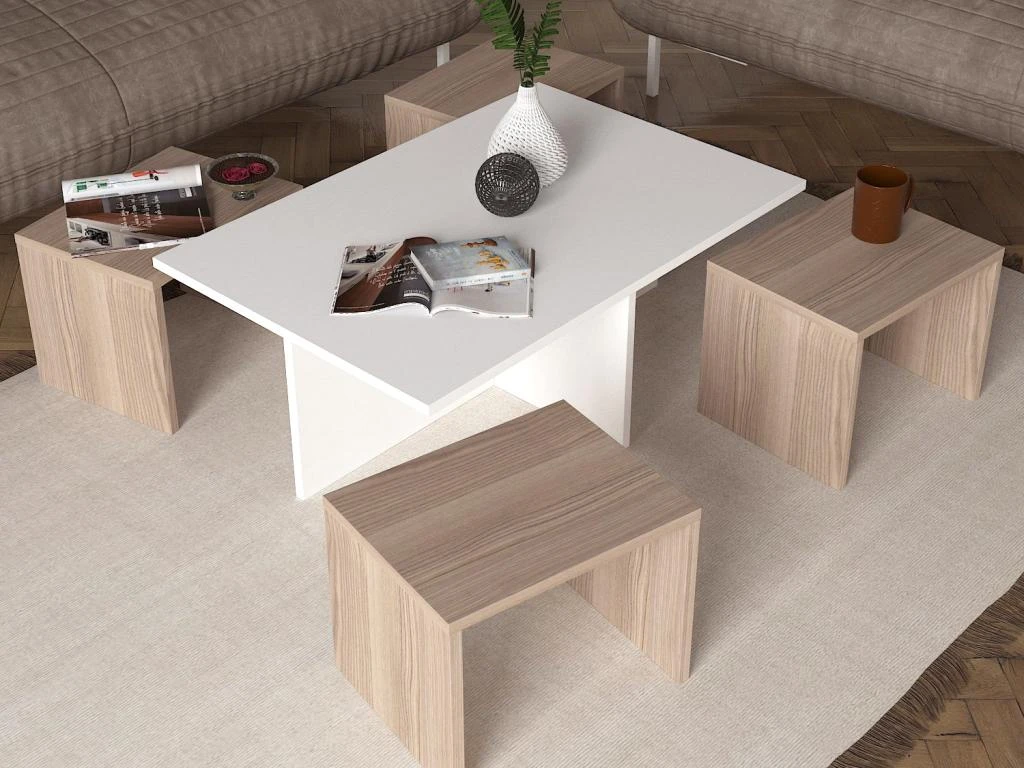 Tables Basses Gigognes - Blanc Et Naturel - LUDOVA 2 Tables Basses Gigognes - Blanc Et Naturel - LUDOVA – Image 2