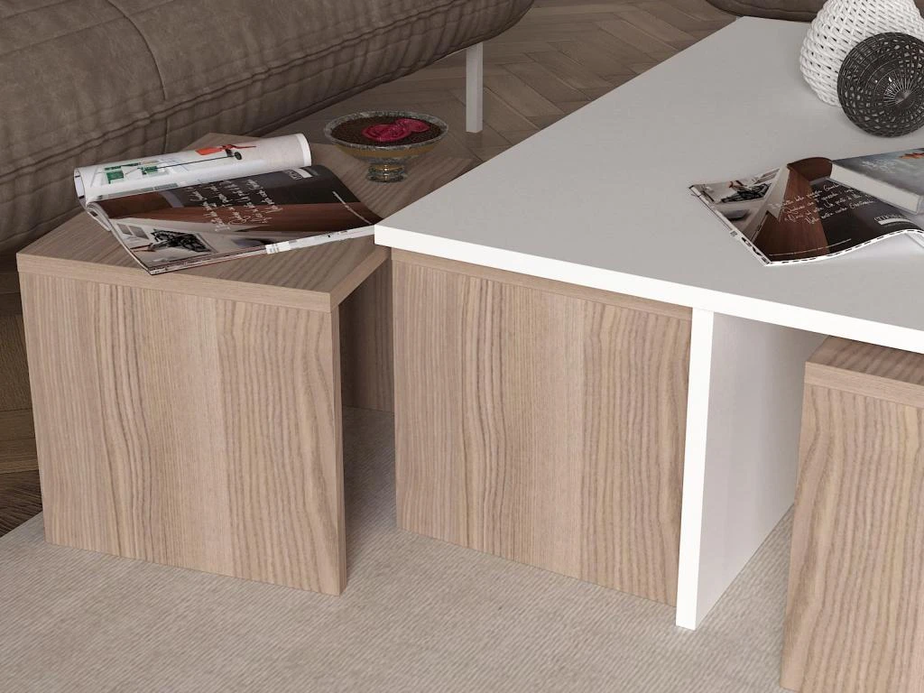 Tables Basses Gigognes - Blanc Et Naturel - LUDOVA 4 Tables Basses Gigognes - Blanc Et Naturel - LUDOVA – Image 4