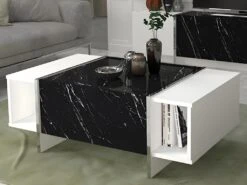 Table Basse Avec 1 Porte Et 2 Niches - Effet Marbre Noir, Blanc Et Chromé - CADEBA 9 Table Basse Avec 1 Porte Et 2 Niches - Effet Marbre Noir, Blanc Et Chromé - CADEBA -Deco.fr Soldes Boutique table basse 13099695