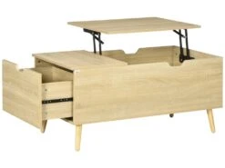 Table Basse Relevable Design Scandinave - Tiroir, Coffre Interne - Acier Piètement Bois Pin Panneaux Aspect Chêne Clair -Deco.fr Soldes Boutique table basse 13532215