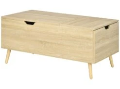 Table Basse Relevable Design Scandinave - Tiroir, Coffre Interne - Acier Piètement Bois Pin Panneaux Aspect Chêne Clair -Deco.fr Soldes Boutique table basse 13532219