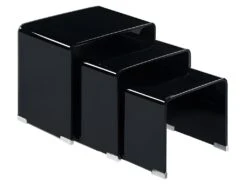 Lot De 3 Tables Basses Gigogne En Verre Trempé Noir - ICE