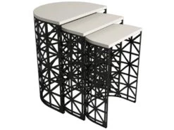 Table Gigogne, 100 % Aggloméré Plaqué Mélamine, Couleur Crème Noir 46x62x33