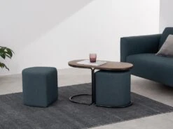 Table Basse + 2 Poufs En Tissu - Naturel Et Bleu - ADAR -Deco.fr Soldes Boutique table basse 14276591
