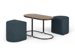 Table Basse + 2 Poufs En Tissu - Naturel Et Bleu - ADAR -Deco.fr Soldes Boutique table basse 14276593