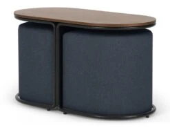 Table Basse + 2 Poufs En Tissu - Naturel Et Bleu - ADAR -Deco.fr Soldes Boutique table basse 14276611
