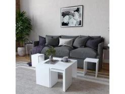 Set Table D'appoint Sena Design 100% Panneau De Particules Plaqué Mélaminé En Couleur Blanc, 60x36,8x60 -Deco.fr Soldes Boutique table basse 14280165