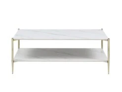 Table Basse Double Plateau En Céramique Et Métal - Effet Marbre Blanc Et Doré - MADOLA -Deco.fr Soldes Boutique table basse 14289895