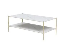Table Basse Double Plateau En Céramique Et Métal - Effet Marbre Blanc Et Doré - MADOLA -Deco.fr Soldes Boutique table basse 14289897