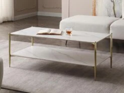 Table Basse Double Plateau En Céramique Et Métal - Effet Marbre Blanc Et Doré - MADOLA -Deco.fr Soldes Boutique table basse 14289901