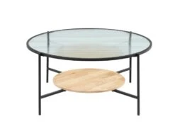 Table Basse Avec 1 étagère - Verre, Bois D'hévéa Et Métal - Naturel Et Noir - MUNITA -Deco.fr Soldes Boutique table basse 14289995
