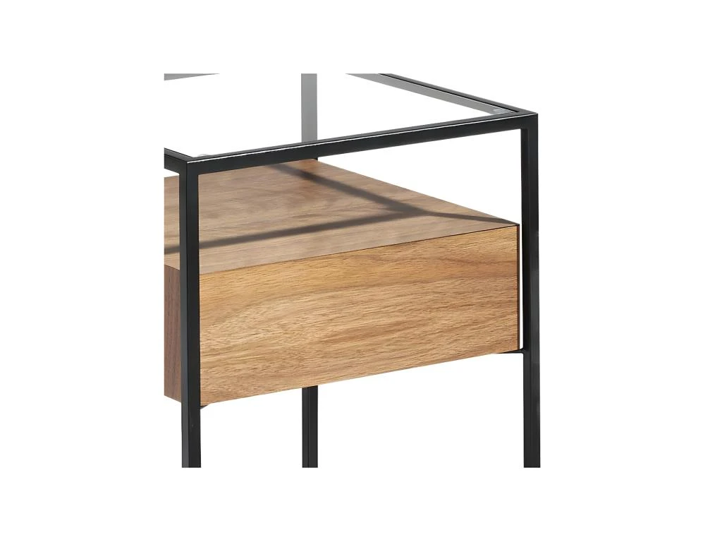 Table D'appoint 1 Tiroir Métal/Verre/Noyer - LIVER 2 Table D'appoint 1 Tiroir Métal/Verre/Noyer - LIVER – Image 2