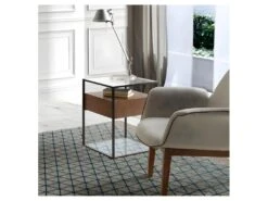 Table D'appoint 1 Tiroir Métal/Verre/Noyer - LIVER 5 Table D'appoint 1 Tiroir Métal/Verre/Noyer - LIVER -Deco.fr Soldes Boutique table basse 14341177