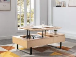 Table Basse Avec Plateau Relevable Et 1 Tiroir En MDF Et Métal - Naturel Clair - DALAHO