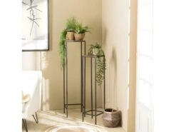 JONAS - Set De 2 Tables Gigognes Carrées Aluminium Doré Et Noir Pieds Méta