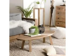 ANDRIAN - Table Basse Ovale Marron Bois Pin Recyclé