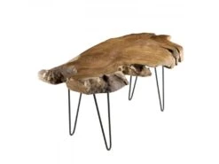 LALY - Table Basse Marron Forme Naturelle Bois Teck Pieds épingles Scandi Métal Noir -Deco.fr Soldes Boutique table basse 14654623