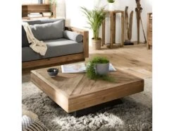 ANDRIAN - Table Basse Carrée Marron 99.5x99.5cm Bois Pin Recyclé Piètement Noir -Deco.fr Soldes Boutique table basse 14654667