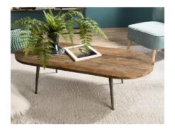 ALIDA - Table Basse Marron Ovale Teck Recyclé Pieds Métal