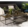JONAS - Set De 2 Tables Gigognes Carrées Aluminium Doré - Pieds Métal Noir