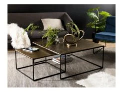 JONAS - Set De 2 Tables Gigognes Carrées Aluminium Doré - Pieds Métal Noir