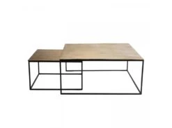 JONAS - Set De 2 Tables Gigognes Carrées Aluminium Doré - Pieds Métal Noir -Deco.fr Soldes Boutique table basse 14656013