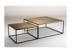 JONAS - Set De 2 Tables Gigognes Carrées Aluminium Doré - Pieds Métal Noir -Deco.fr Soldes Boutique table basse 14656015