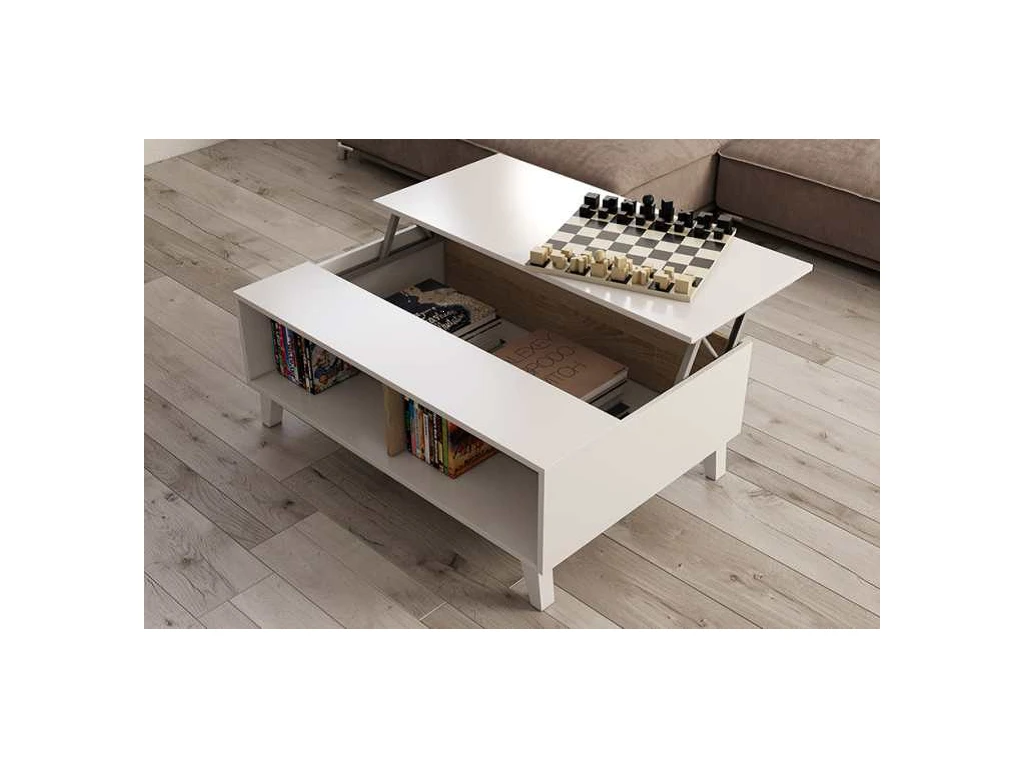Table Basse Avec Plateau Partiellement Relevable L100 Cm - Zaiken Plus 2 Table Basse Avec Plateau Partiellement Relevable L100 Cm - Zaiken Plus – Image 2