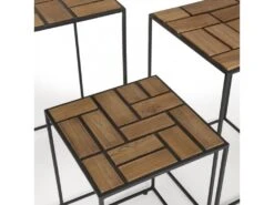 ALIDA - Set De 3 Tables D'appoint Gigogne Plateaux Bois Teck Recyclé Structure Métal Noir -Deco.fr Soldes Boutique table basse 14694647