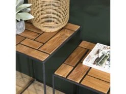 ALIDA - Set De 3 Tables D'appoint Gigogne Plateaux Bois Teck Recyclé Structure Métal Noir -Deco.fr Soldes Boutique table basse 14694651