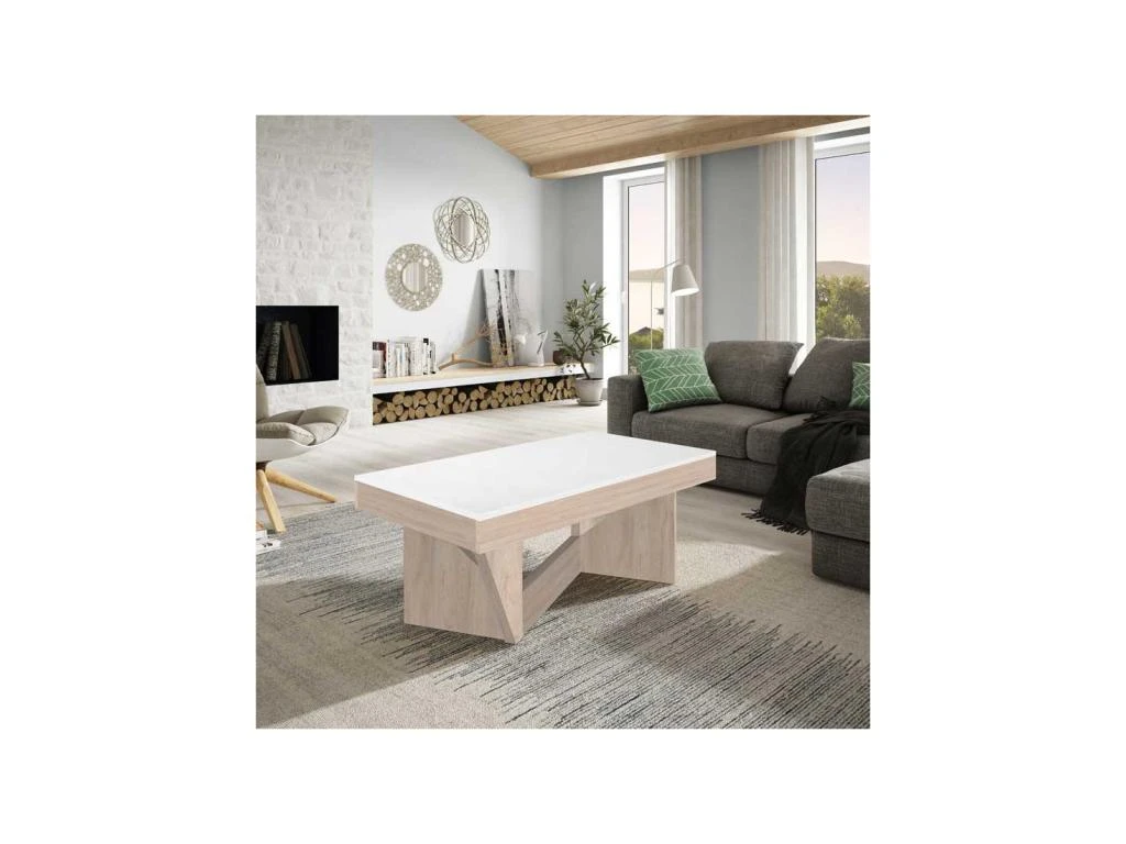 Table Basse Relevable Chêne Blond/Bois Blanc - POPLO 1 Table Basse Relevable Chêne Blond/Bois Blanc - POPLO