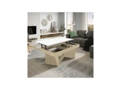 Table Basse Relevable Chêne Blond/Bois Blanc - POPLO 4 Table Basse Relevable Chêne Blond/Bois Blanc - POPLO -Deco.fr Soldes Boutique table basse 15966167