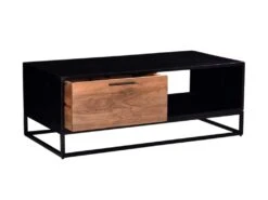Table Basse Avec 1 Tiroir Et 1 Niche En Bois D'acacia Et Métal - Naturel Foncé Et Noir - ALYONA -Deco.fr Soldes Boutique table basse 16581731
