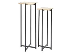 MOX - Duo De Sellettes Gigognes Industrielles Aspect Bois Et Métal Noir