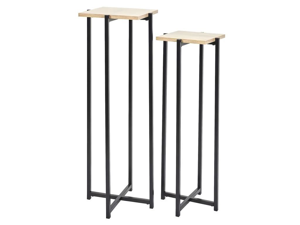 MOX - Duo De Sellettes Gigognes Industrielles Aspect Bois Et Métal Noir 1 MOX - Duo De Sellettes Gigognes Industrielles Aspect Bois Et Métal Noir