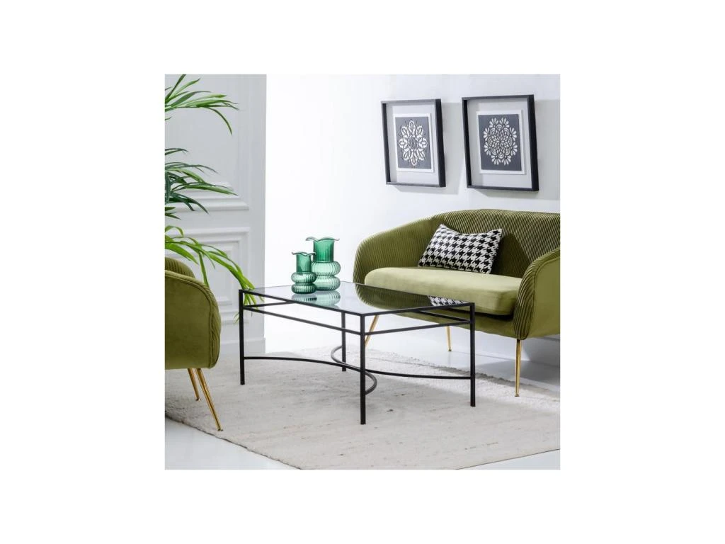 Table Basse Rectangulaire Verre/Métal Noir- EMILIO 3 Table Basse Rectangulaire Verre/Métal Noir- EMILIO – Image 3