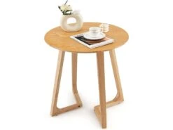 Table Basse Ronde De 60 CM En Bois Avec 2 Pieds En Forme De V Et 4 Patins Réglables