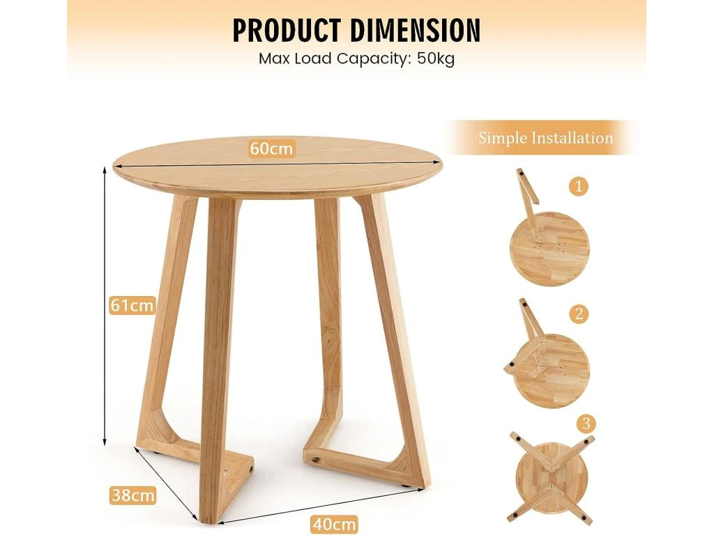 Table Basse Ronde De 60 CM En Bois Avec 2 Pieds En Forme De V Et 4 Patins Réglables 3 Table Basse Ronde De 60 CM En Bois Avec 2 Pieds En Forme De V Et 4 Patins Réglables – Image 3