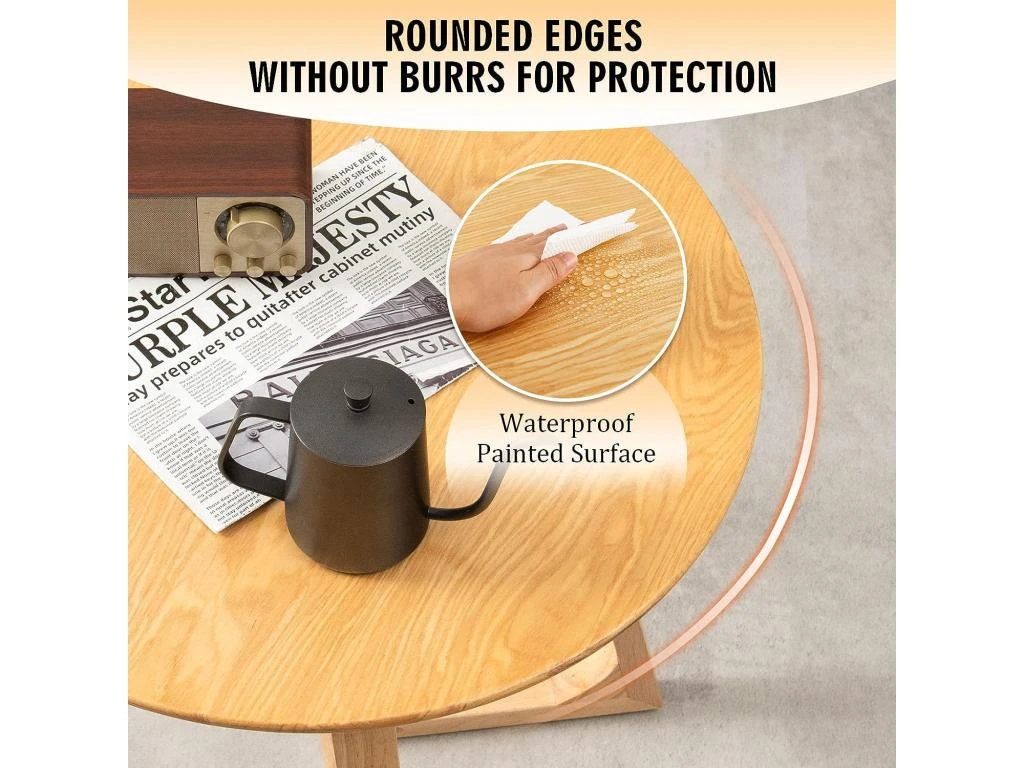 Table Basse Ronde De 60 CM En Bois Avec 2 Pieds En Forme De V Et 4 Patins Réglables 5 Table Basse Ronde De 60 CM En Bois Avec 2 Pieds En Forme De V Et 4 Patins Réglables – Image 5