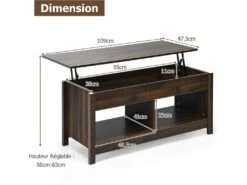 Table Basse Avec Plateau Relevable Et Espace De Rangement Caché, 109 X 47,5 X 50 Cm -Deco.fr Soldes Boutique table basse 18802871
