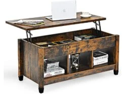 Table Basse Avec Plateau Relevable,3 Compartiments Ouverts Pour Rangement Meuble Polyvalents