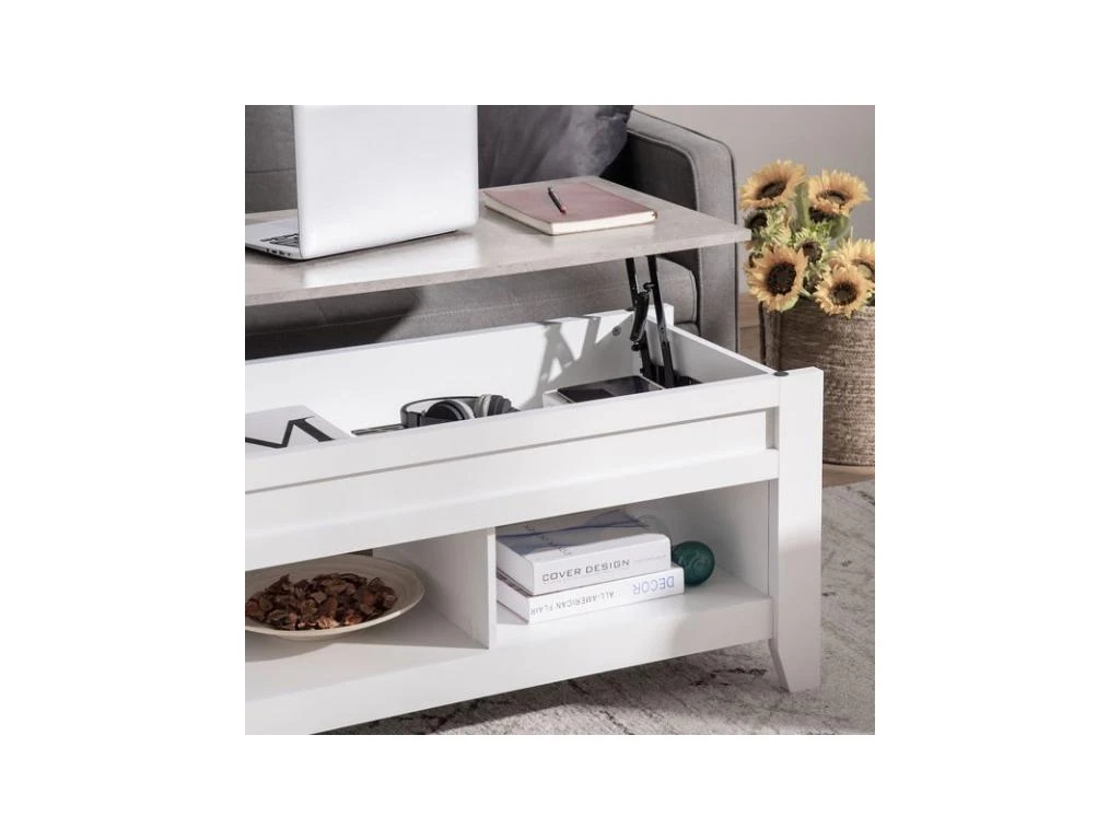 Table Basse Relevable ULYSSE Blanc Et Aspect Marbre 8 Table Basse Relevable ULYSSE Blanc Et Aspect Marbre – Image 8