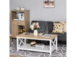 Table Basse Rectangulaire BIARRITZ Chêne Clair Et Blanc -Deco.fr Soldes Boutique table basse 19186893