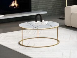 Table Basse ORNEA - Marbre Blanc Et Métal Doré -Deco.fr Soldes Boutique table basse 19191079