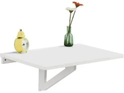 Table Murale Rabattable En Bois, Table De Cuisine, Table Enfant, L60ĂP40cm -Blanc, FWT03-W