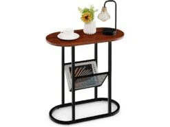 Table D'appoint Industrielle Avec étagère En Maille, Cadre En Acier Robuste, Marron Rustique