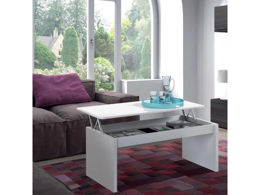 Table Basse Relevable Blanc - GIO - L 102 X L 50 X H 43/54 Cm 1 Table Basse Relevable Blanc - GIO - L 102 X L 50 X H 43/54 Cm