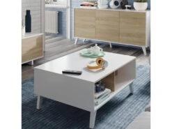 Table Basse Relevable Blanc Brillant/Chêne Clair - STOCKTON - L 100 X L 68 X H 41 Cm -Deco.fr Soldes Boutique table basse 19724113